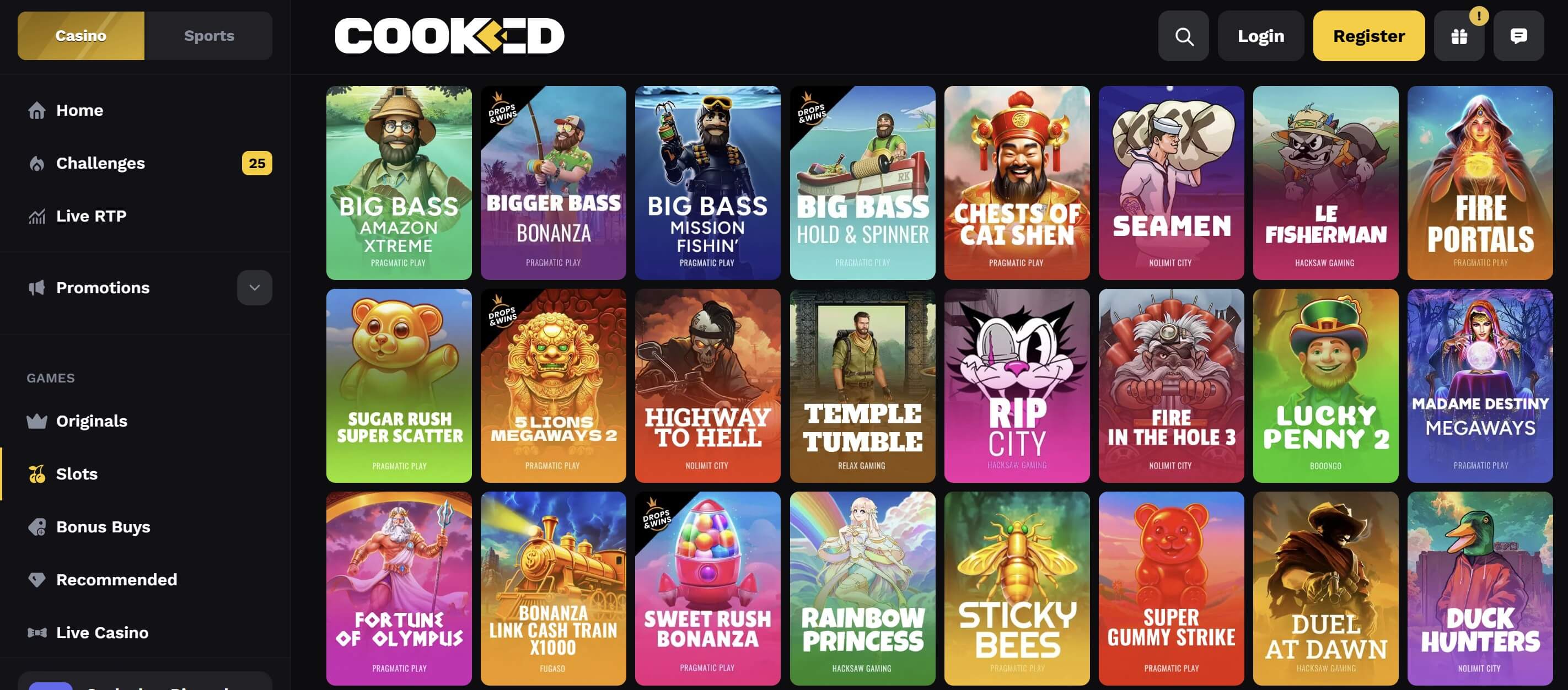 cooked.com casino slots lobby