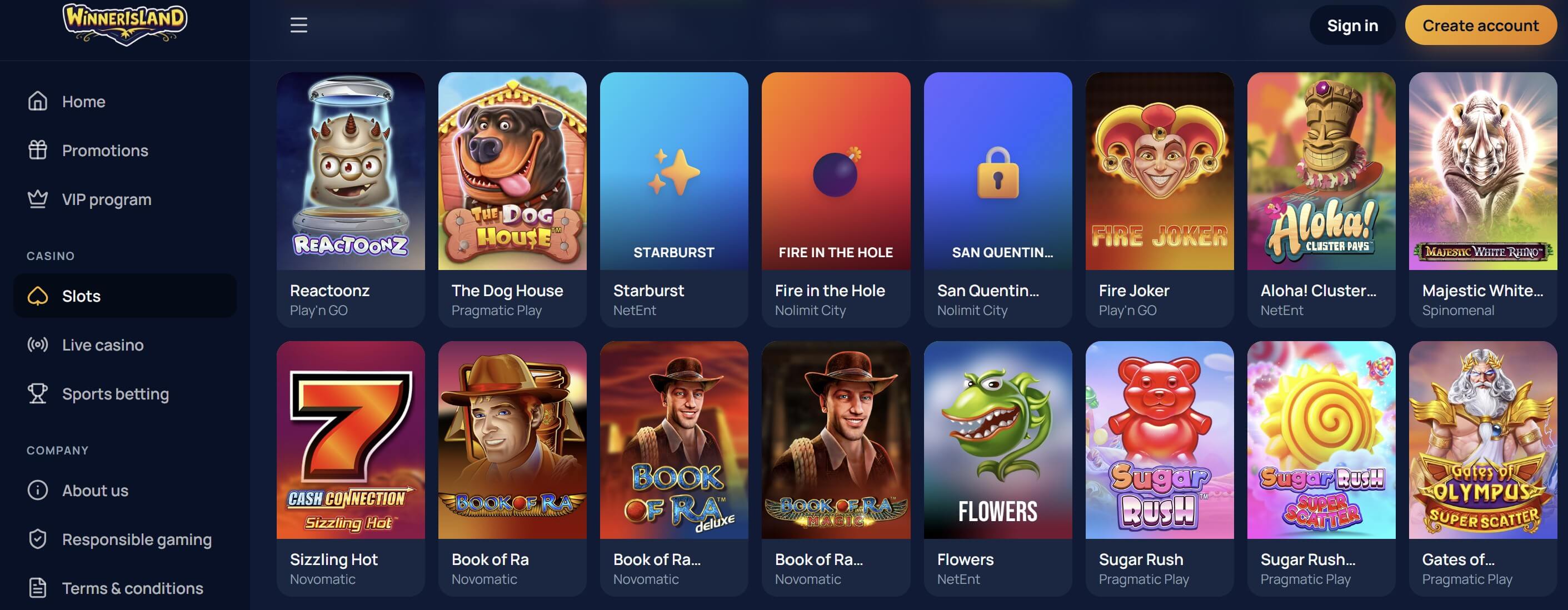 winner island casino new pokies