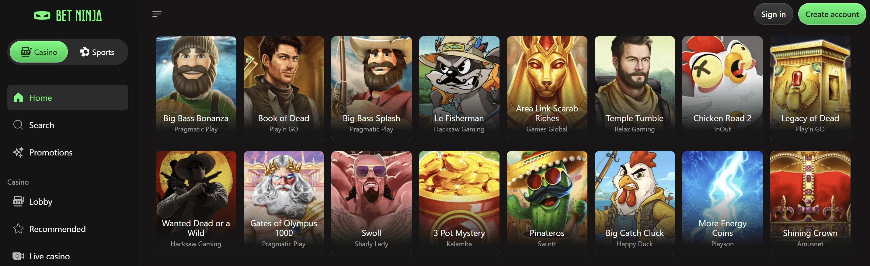 pokies at betninja
