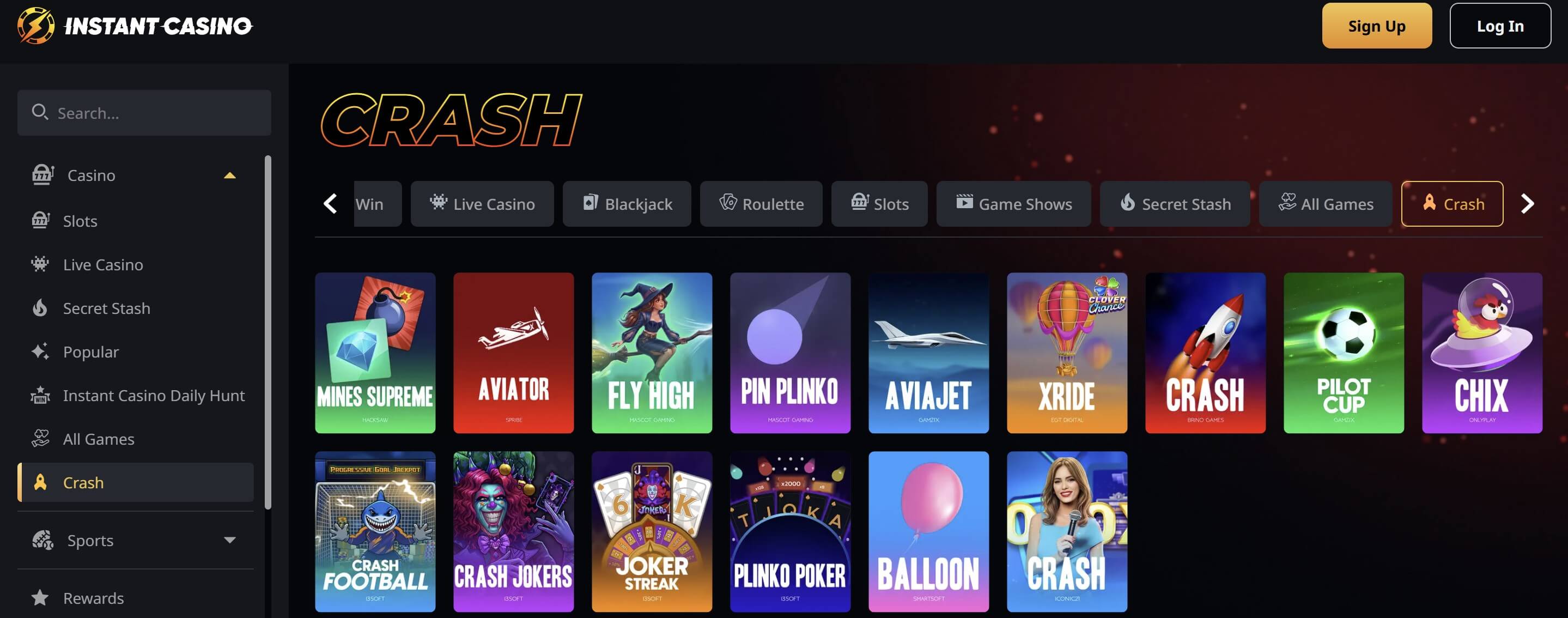 crash games lobby instantcasino
