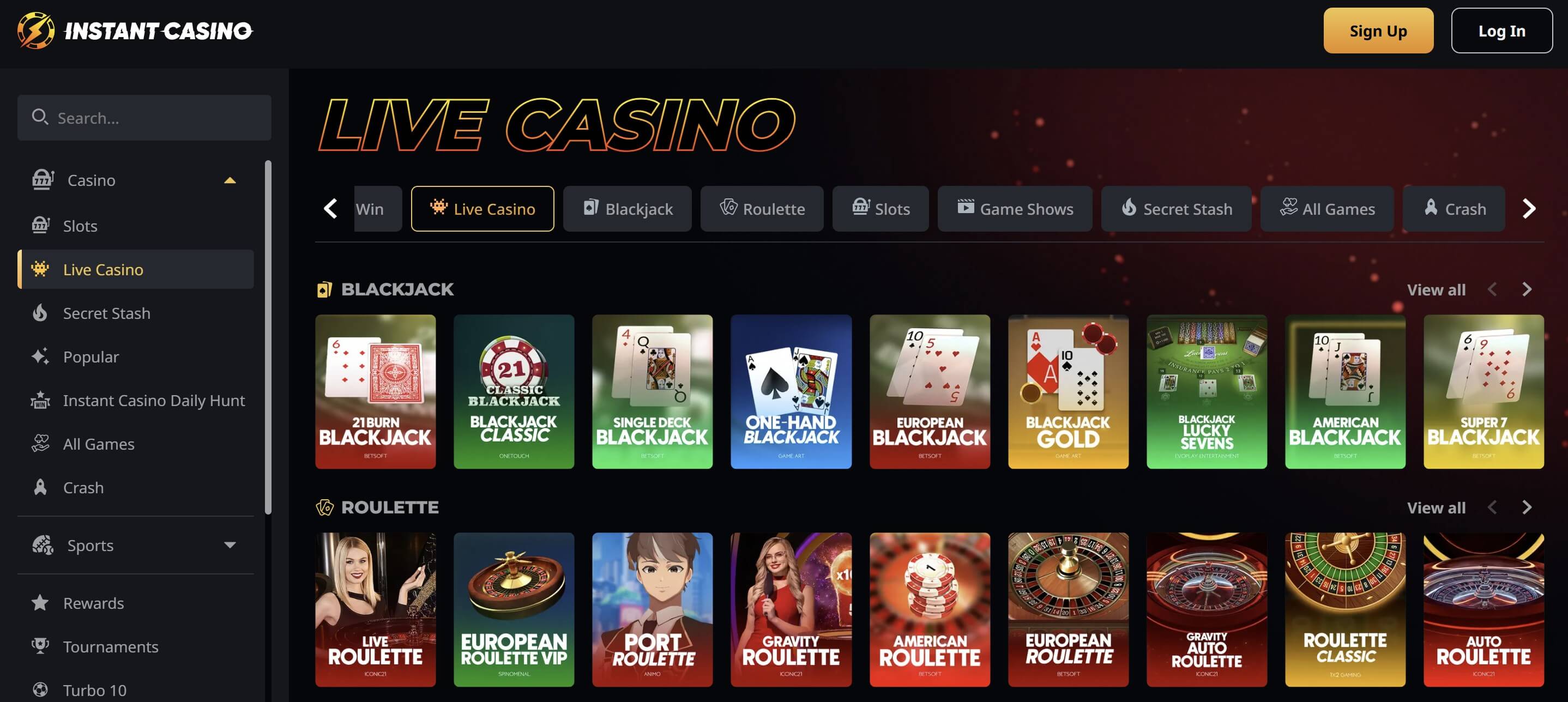 live casino at instantcasino.com