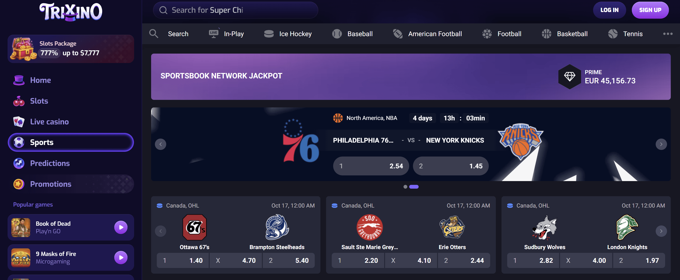 trixino sports betting lobby