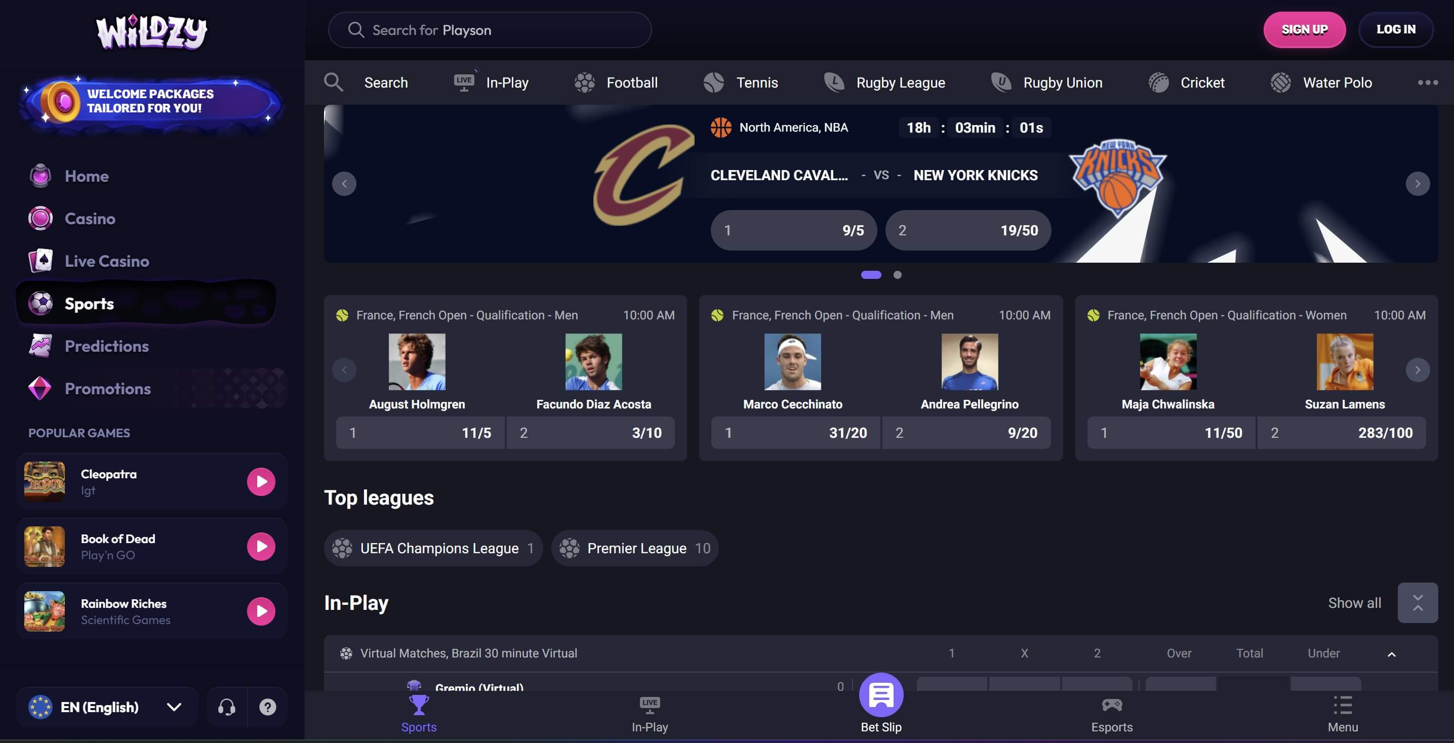 sport betting at wildzy casino