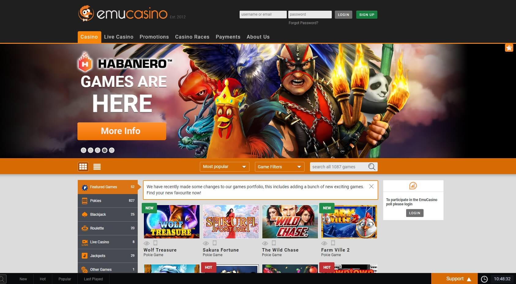 emu casino bonus and review